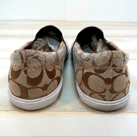 Coach Signature Kivy Brown Sequin Sneakers 9B - Picture 6 of 9